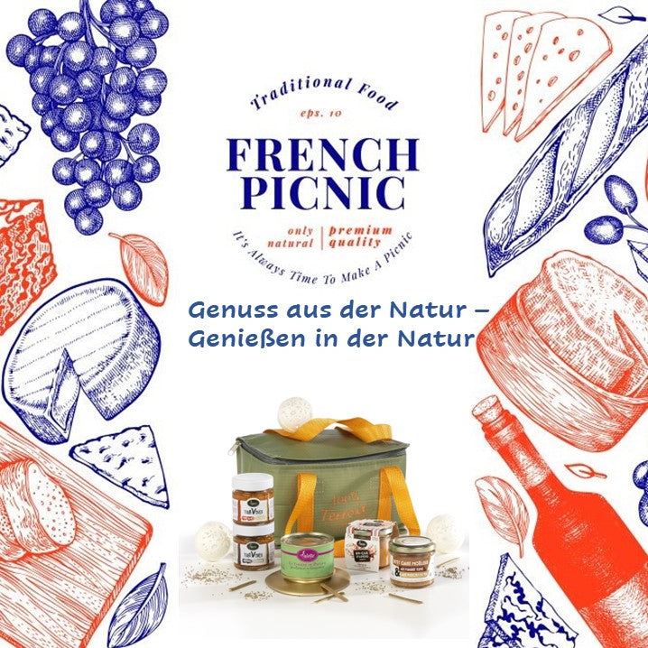 Luxus Picknicktasche mit 5 Delikatessen. Genuss für Liebhaber der französischen Küche