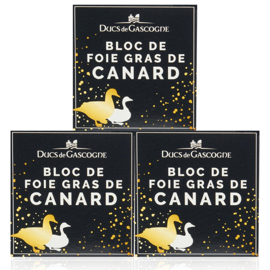 3 confezioni da 150 g di foie gras d'anatra bloc de foie gras. Dal Perigord. Origine protetta Francia IGP Sud-Ouest